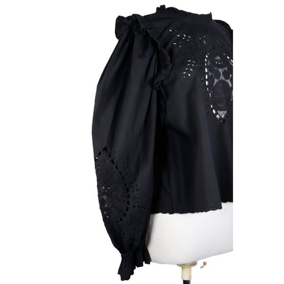 Love the Label Women's Large Black Bernice Eyelet Blouse Top Balloon Sleeve Top - Picture 5 of 10